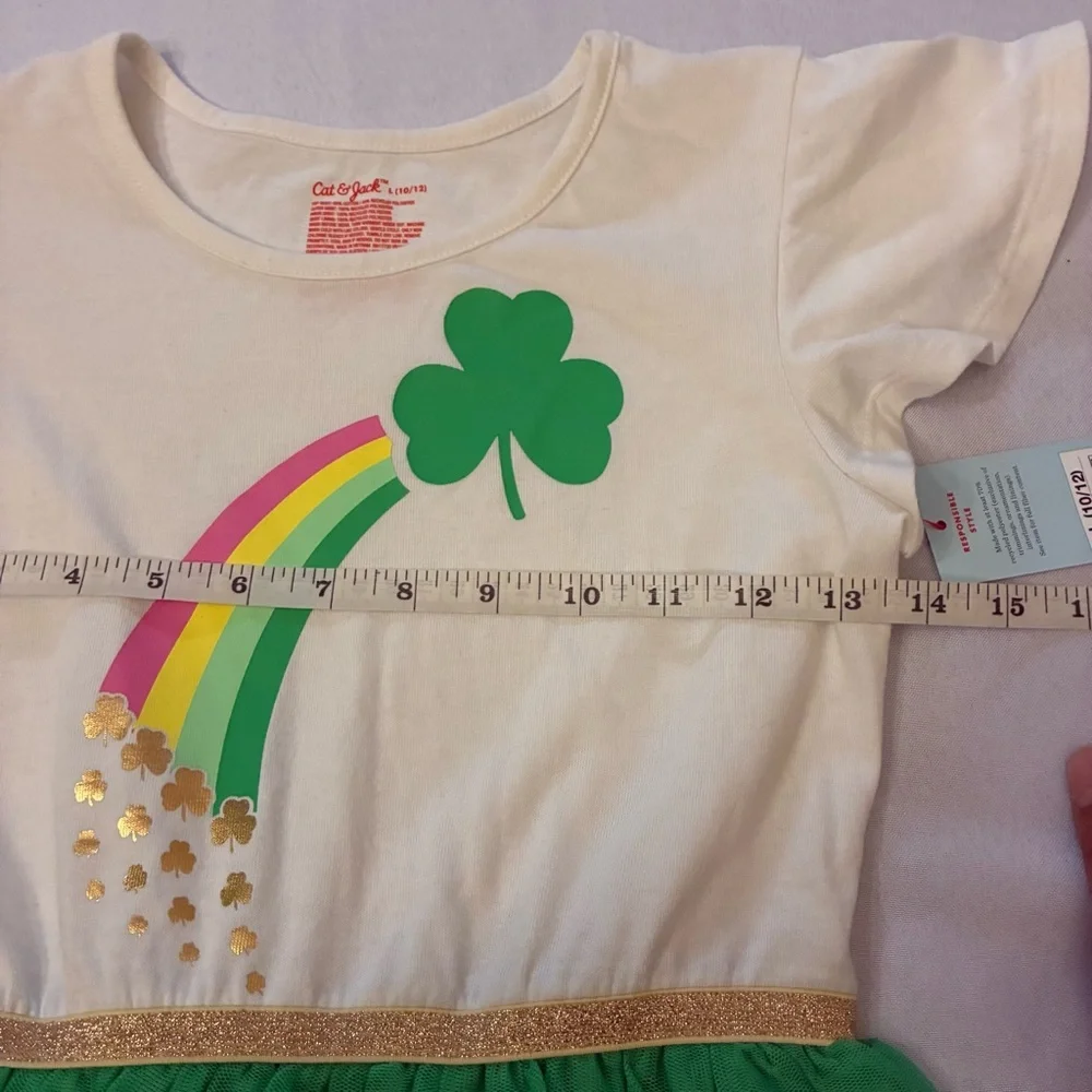 Cat & Jack Girls' St.Patrick’s Day Tiered Tulle Short Sleeve Dress Size L 10/12